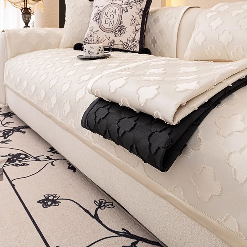 French Lucky Grass Jacquard Sofa Cushion Solid Anti Slip Sofa Dust Cover for All Seasons Soft Chenier Anti-Scratch Cloth Towel