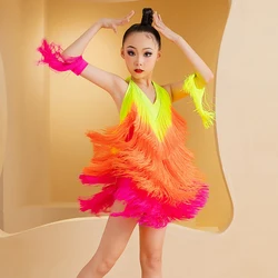 Summer National Standard Ballroom Dance Professional Costume Colorful Full Fringed Dresses Girls Latin Dance Tassels Dress 10541