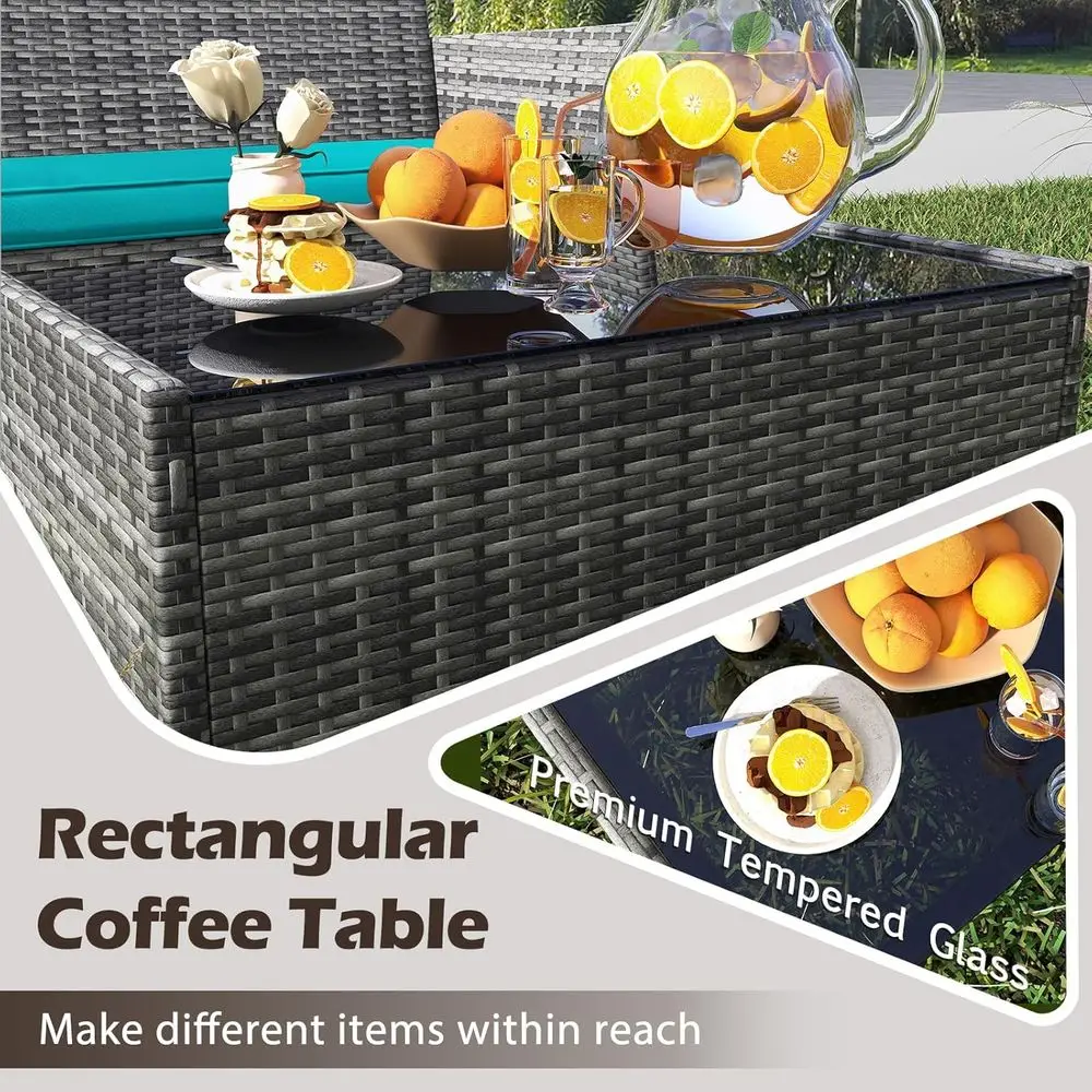 4-Piece Patio urniture Set - Rattan Outdoor Contion Bistro Set w/Cushions, Glass Coee Table, Wicker Chairs & Loveseat or Garden view 6