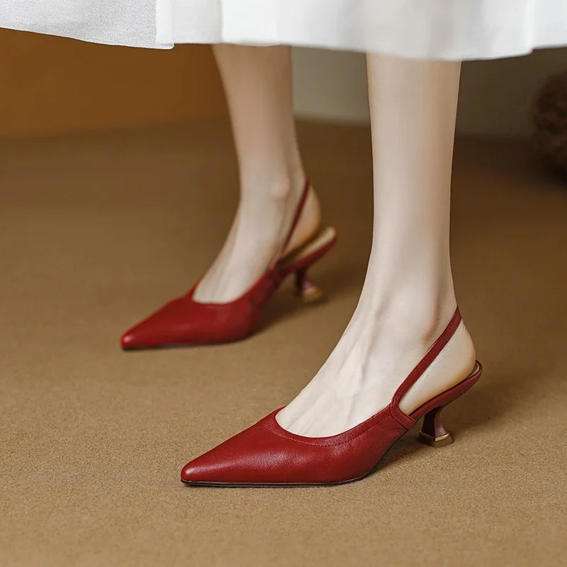 French Temperament Toe Sandals Women's Summer  New Pointed Toe Stiletto Buckle Strap High Heels Women's Hair Substitute