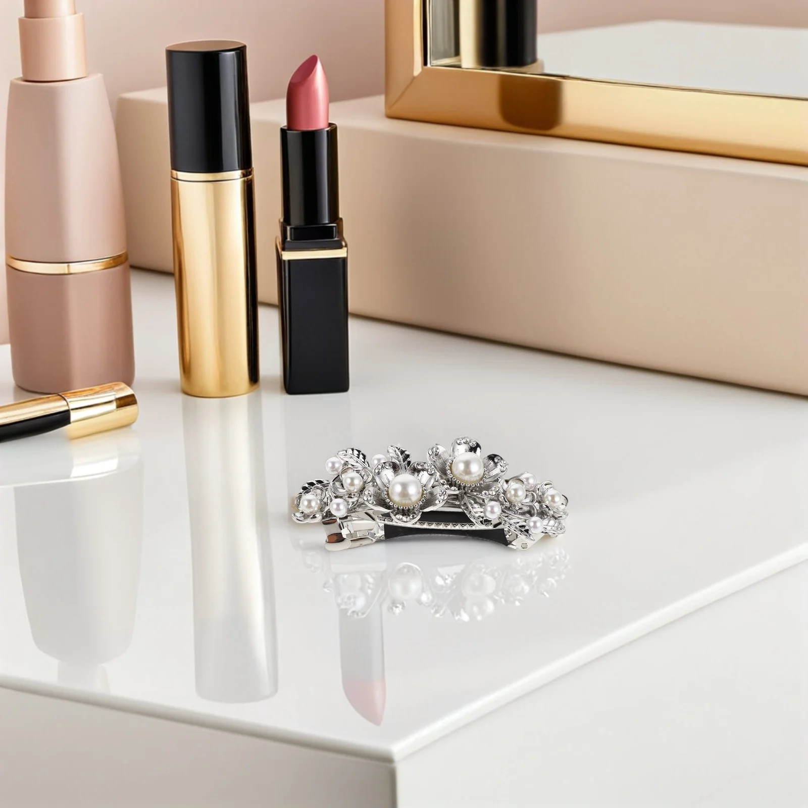 

Винтажная заколка для волос с жемчужным цветком и стразами, металлический сплав, большие элегантные весенние свадебные заколки, металлические заколки для волос