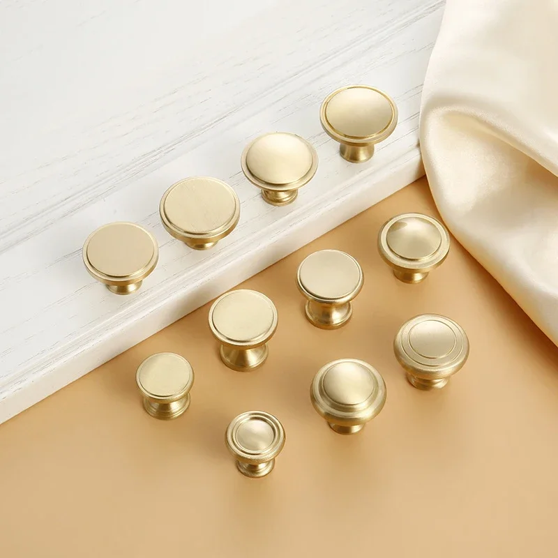 

Brass Round Drawer Pulls Knobs Dresser Handles Cabinet Door Knob Handle Simple Golden Kitchen Hardware Furniture Wardrobe Pull