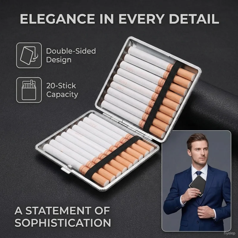 

Leather Cigarette Case 20 Sticks Portable Tobacco Storage Box Men Smoking Accessories Pocket Cigar Holder Gift