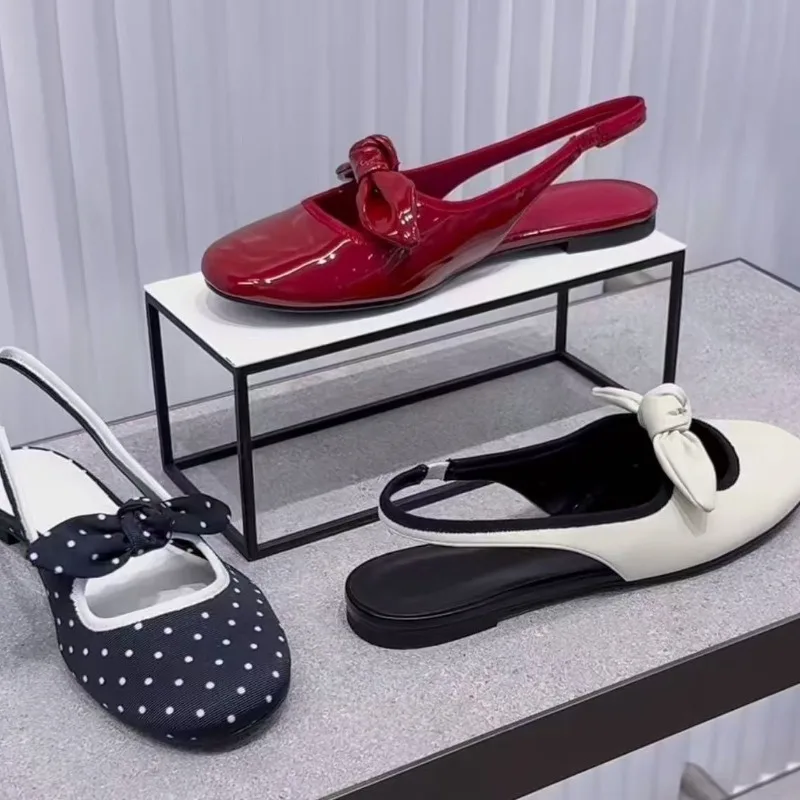 

Fashion Women's Sandals Bow Flat Bottom Baotou Mary Jane Womans Shoes Comfort Round Headed Slippers for Women Sandalias De Mujer