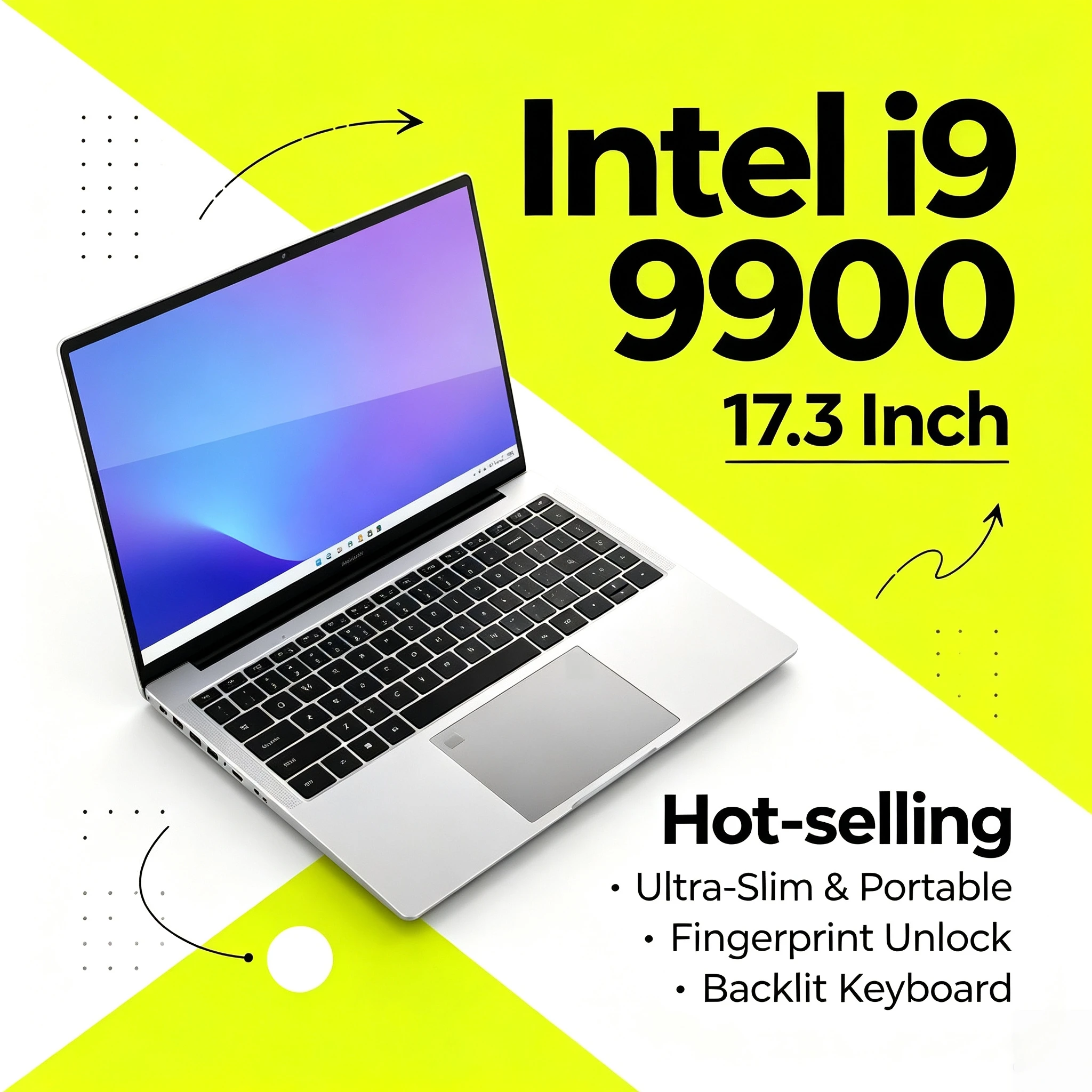 2TB SSD Laptop Intel i9 9900 17.3 Inch 32GB RAM Fingerprint Unlock Full Size Gaming Notebook Work Study Pro