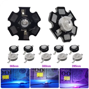 3w 365nm 380nm 380nm כוח גבוה הוביל uv אור שבב אור אולטרה סגול נורות עם 20mm pcb