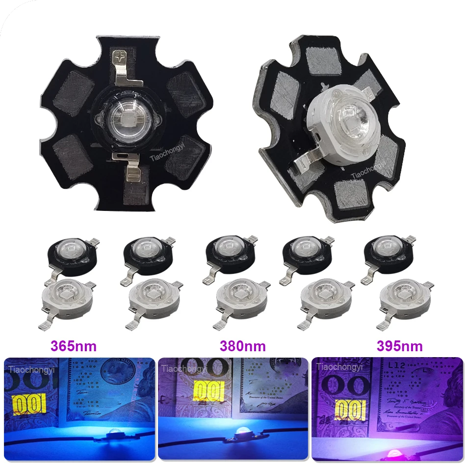 3W 365nm 380nm 395nm wysokiej mocy LED układ światła UV ultrafioletowe żarówki lampa z 20mm PCB podłoże aluminiowe