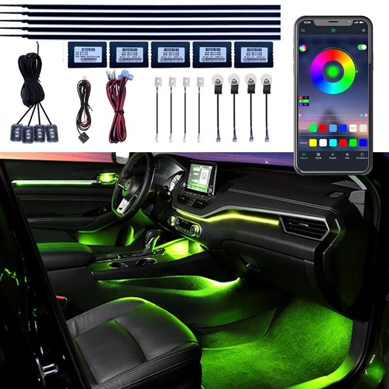 6/18 in 1 Led Car Ambient Lights 64 Color RGB Led Interior Acrylic Strip Light Bluetooth App Control Universal Atmosphere Lamp K