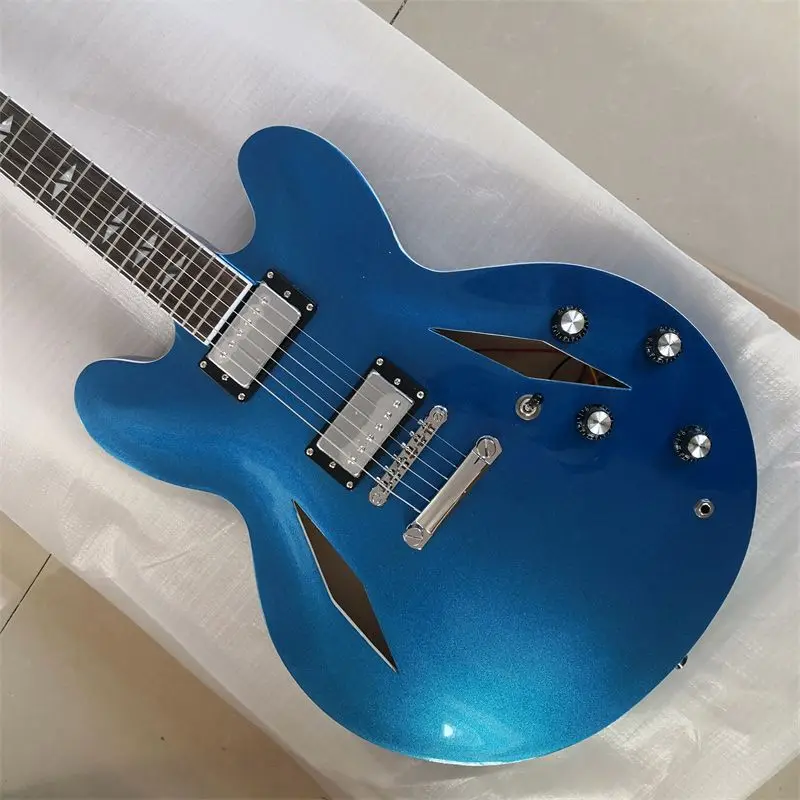 

Electric Guitar Classic Crafted 6 Strings Hollow 22 Frets Humbucker Metallic Blue Paint Factory Outlet in Stock Professional