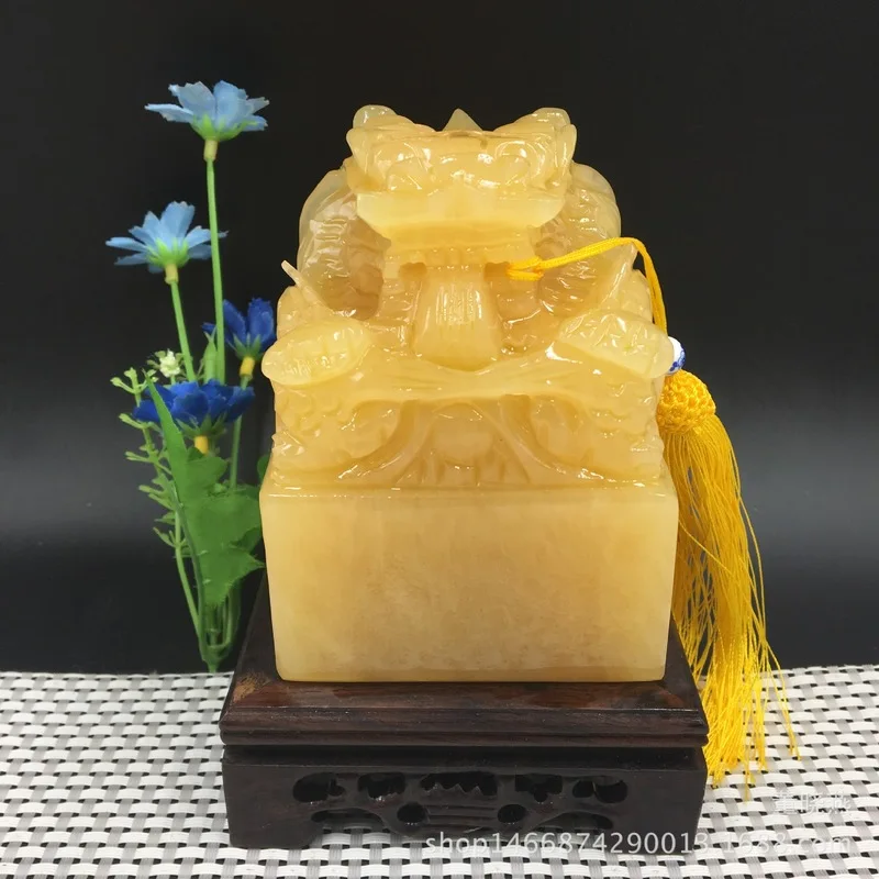 Jade Carving Beige Jade Dragon Head Seal, Hand-Carved Dragon Head Ornament, Yellow Dragon Jade, Dragon Bringing Fortune, Gift Or