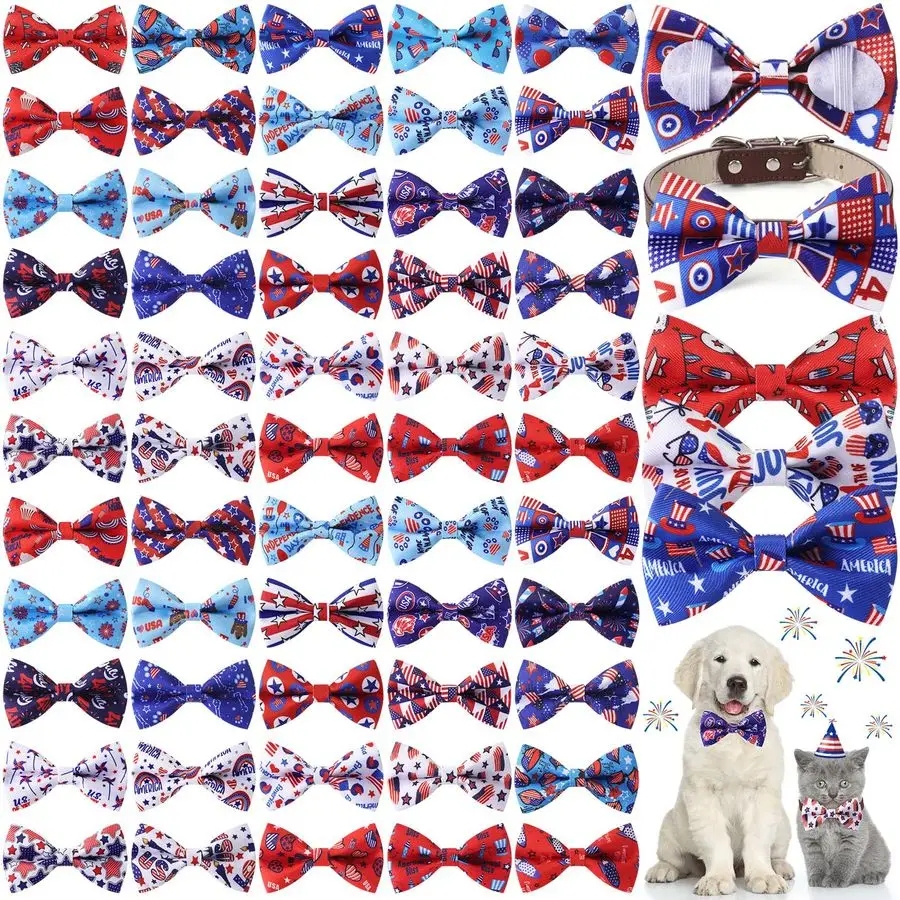 

60 шт. патриотических бабочек для ошейников для собак оптом, бабочки для домашних животных с флагом США, аксессуары для животных, съемные подвески на ошейник для маленьких и средних собак