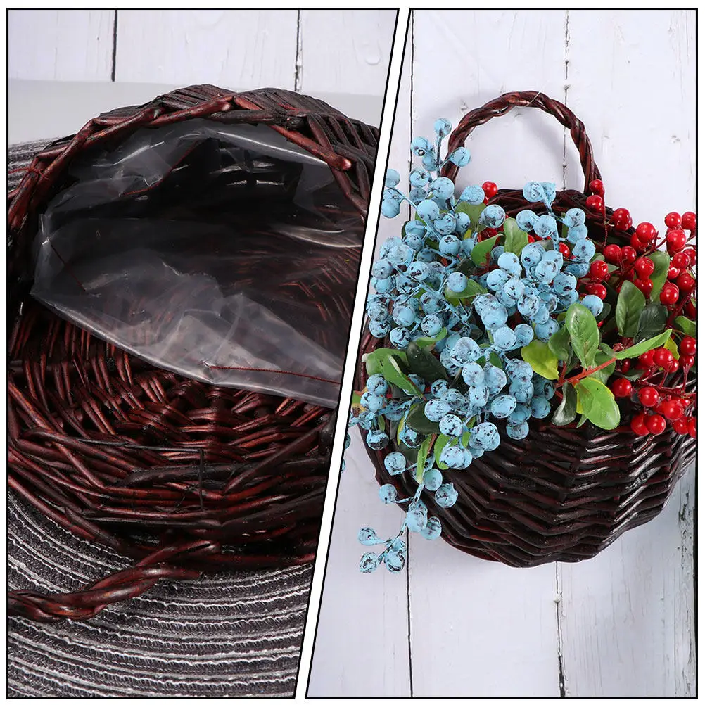 2Pcs Woven Flower Basket Wall Hanging Storage Basket Decorative Hanging Flowerpot Plant Holder Home Wall Decor Rustic Natural
