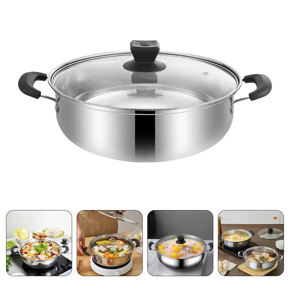 Large Stainless Steel Hot Pot Double Handle Design Even Heat Distribution Food Safe Easy Pot for Hotpot Soup Cooking