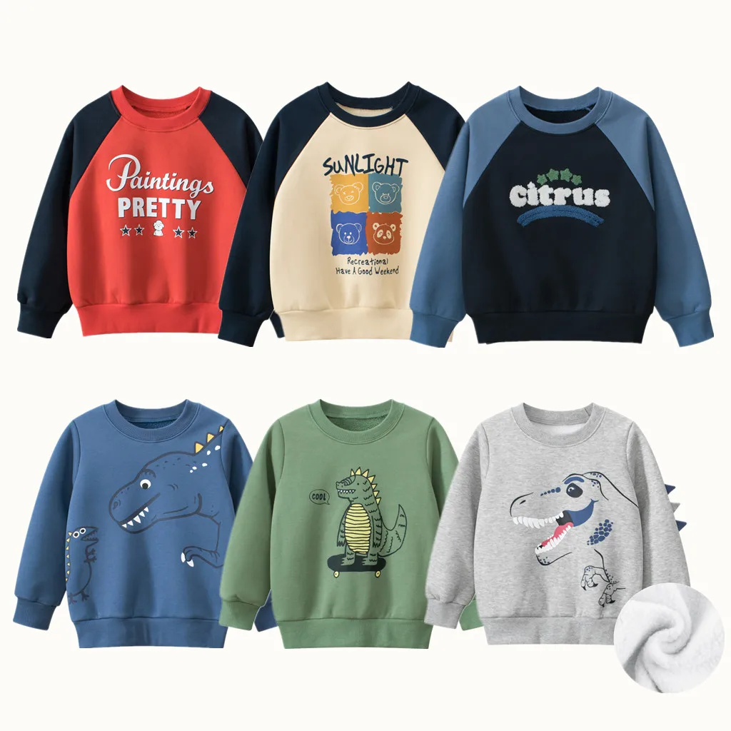 2024 High Quality Kid Sweatshirts Autumn Winter Fleece Coat for Boys Dinosaur Cartoon Sweater Clothes Children Casual Outwears