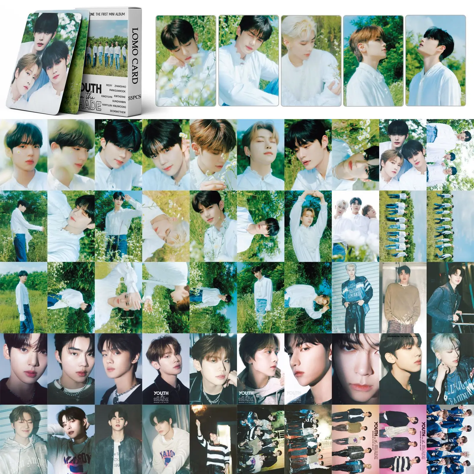 KPOP ZB1 Debut Album YOUTH IN THE SHADE Photocards 55pcs Double-Sided LOMO Cards Ricky ZEROBASEONE ZhangHao Fans Collections