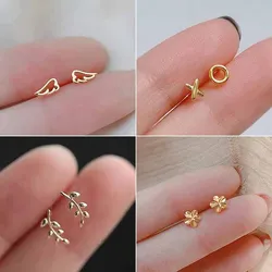 S925 Silver Needles Gold Color Simple Small Wing Leaf Stud Earrings for Women Hypoallergenic Daily Wear Ear Girls Pierc Gifts