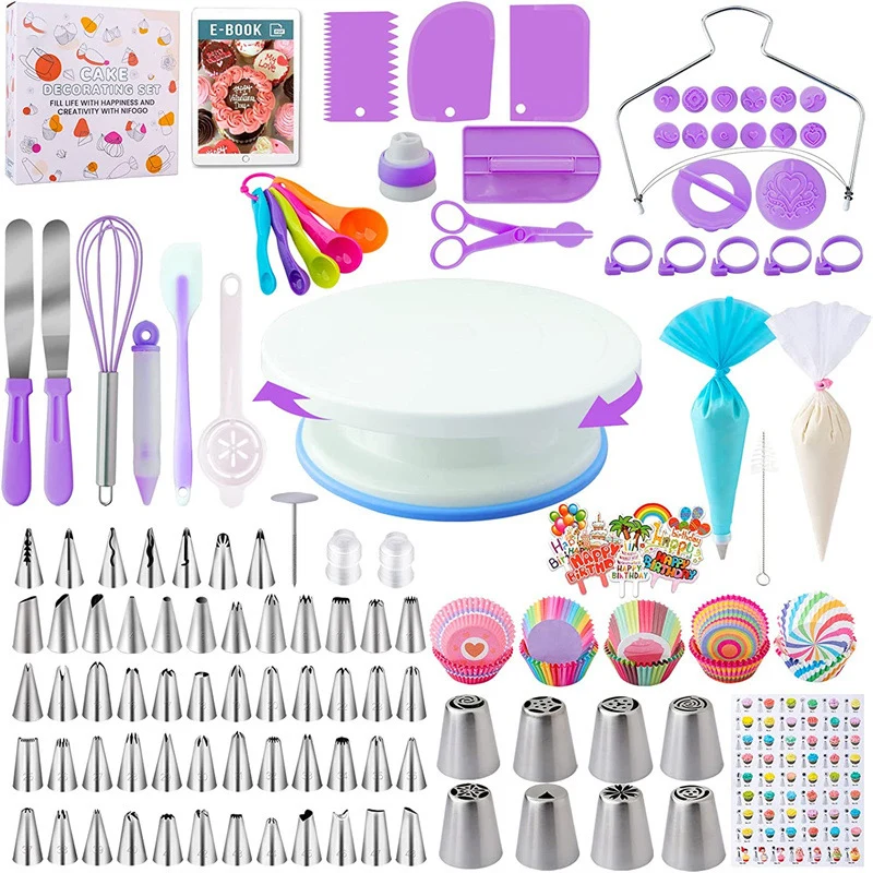 Imagem -02 - Bolo Decoração Bicos Grupo Turntable Faça Você Mesmo Cupcake Biscoito Pastelaria Baking Tools Aniversário Casamento 305 Pcs