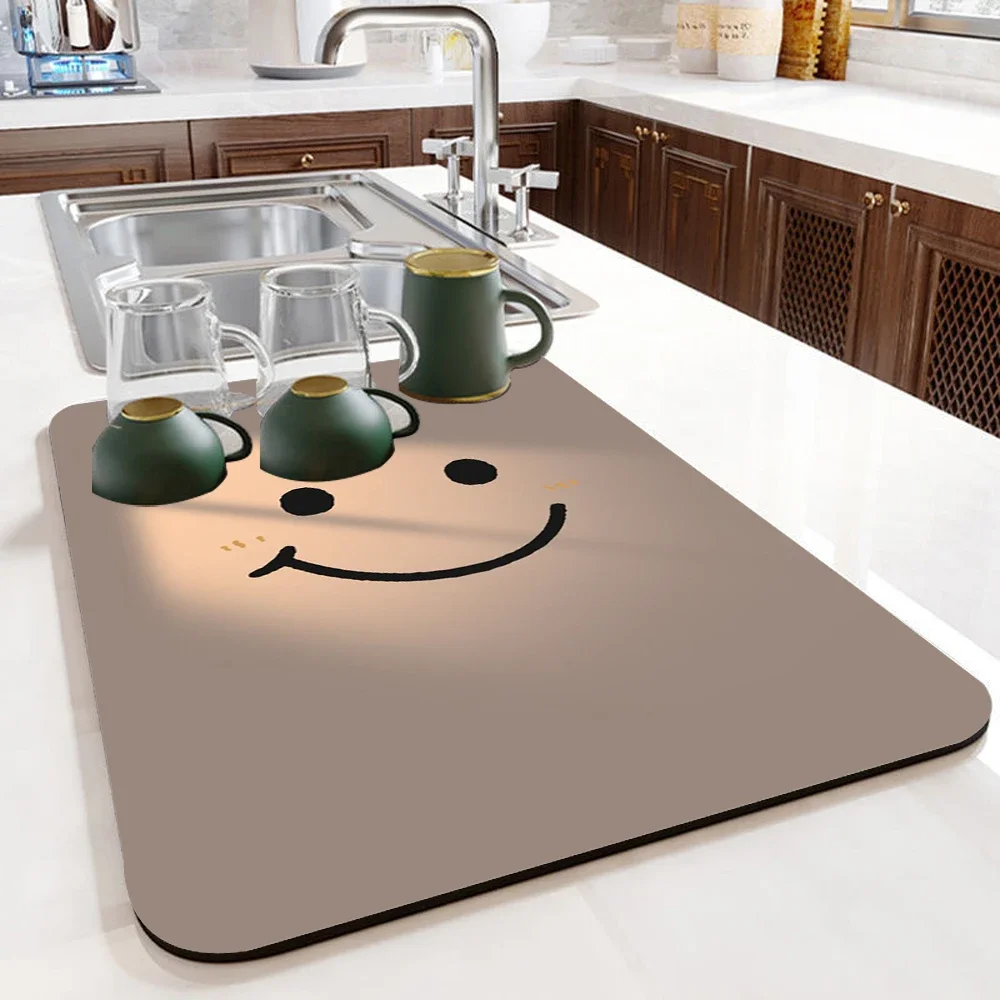Tableware Drying Mat Soft Drain Pad Non-slip Super Absorbent Wear-resistant Coffee Machine Mat Kitchen Table Courtyard Decor