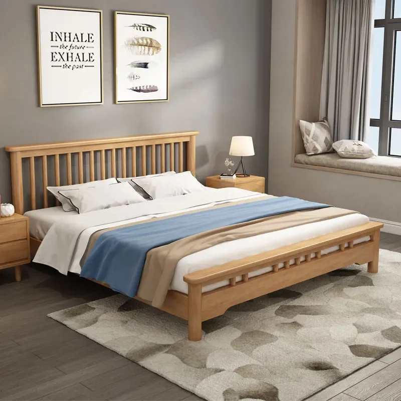 Nordic Solid Wood Bed Frame 1.5m 1.8m Simple Double Single Platform for Master Bedroom Wedding Furniture