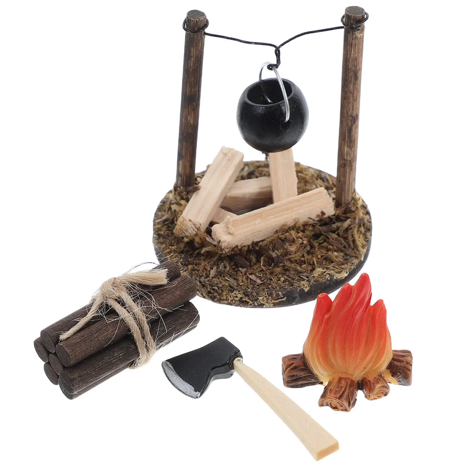 

1Set Wooden Miniature Hanging Stove Vintage Style Dollhouse Stove Micro Landscape Campfire Decoration Bonfire Scene Prop
