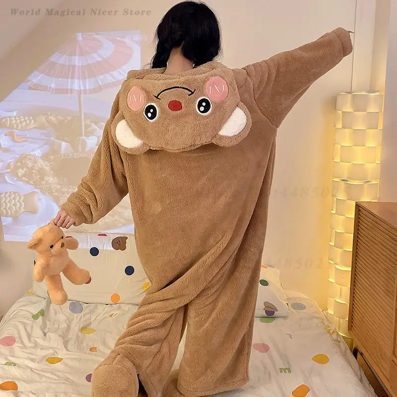 Warm Plush Cute Cartoon Bear Onesie Pajamas for Women Autumn Winter Soft Home Loungewear Sleepwear for Daily Indoor Rest Holiday