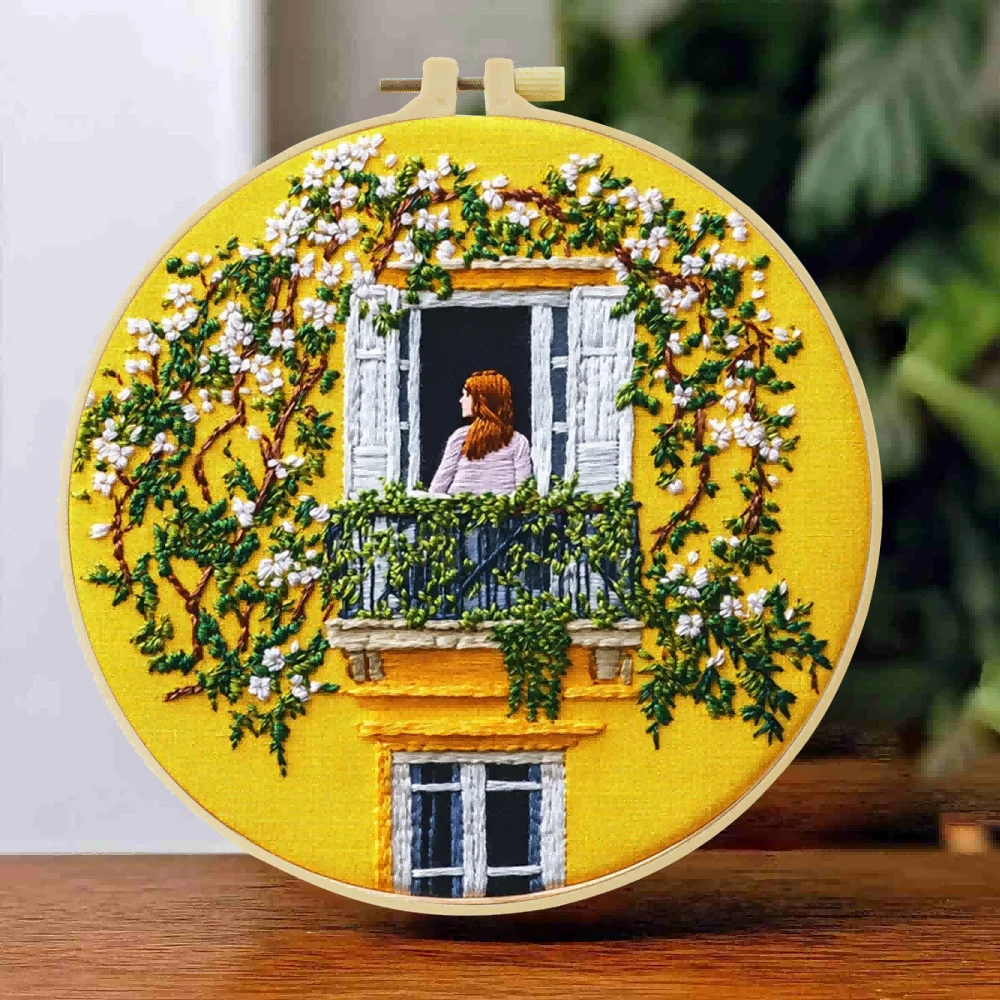 

1pc 20X20CM/15X15CM Embroidery Starter Kit DIY kit cross stitch Sewing Art-The woman by the window
