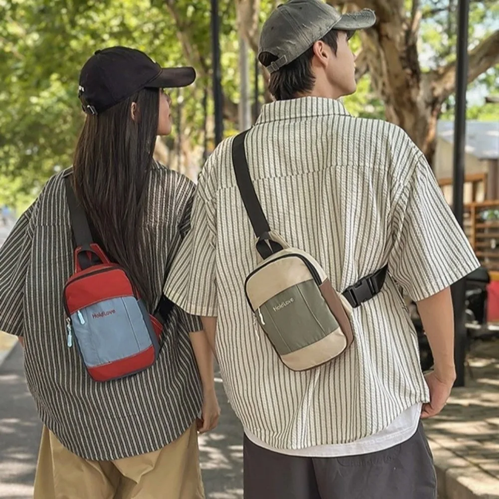 

Square Men Chest Bag Splicing Color Korean Style Sports Shoulder Bag Large Capacity Multifunctional Nylon Crossbody Bag Travel