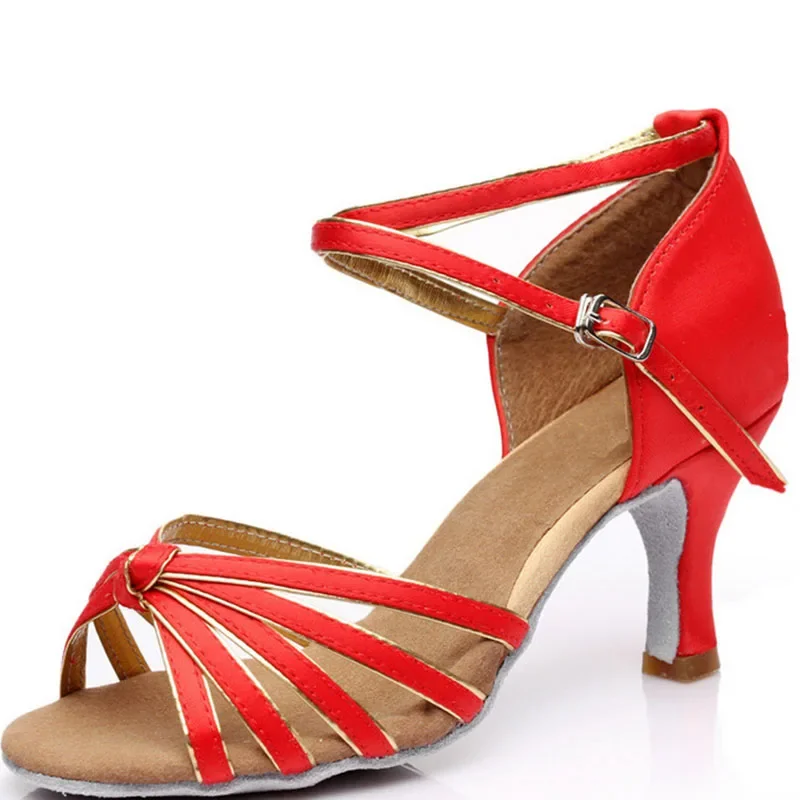 Scarpe da ballo latino da donna Sandali in raso PU da donna Ragazze Salsa Tango Scarpe da ballo da sala Suola morbida Tacchi alti 5 cm/7 cm