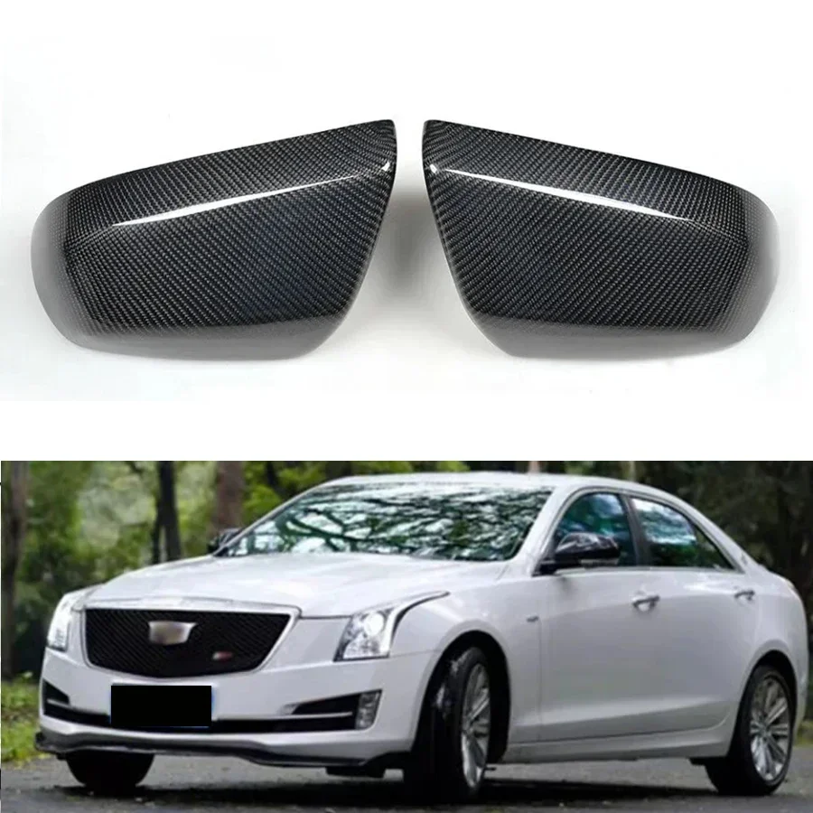 For Cadillac ATS Car Accessories Outside Reverse Mirrors Cover Cap Wing Door Side Mirror Housing Shell  Carbon Fiber 1 Pair