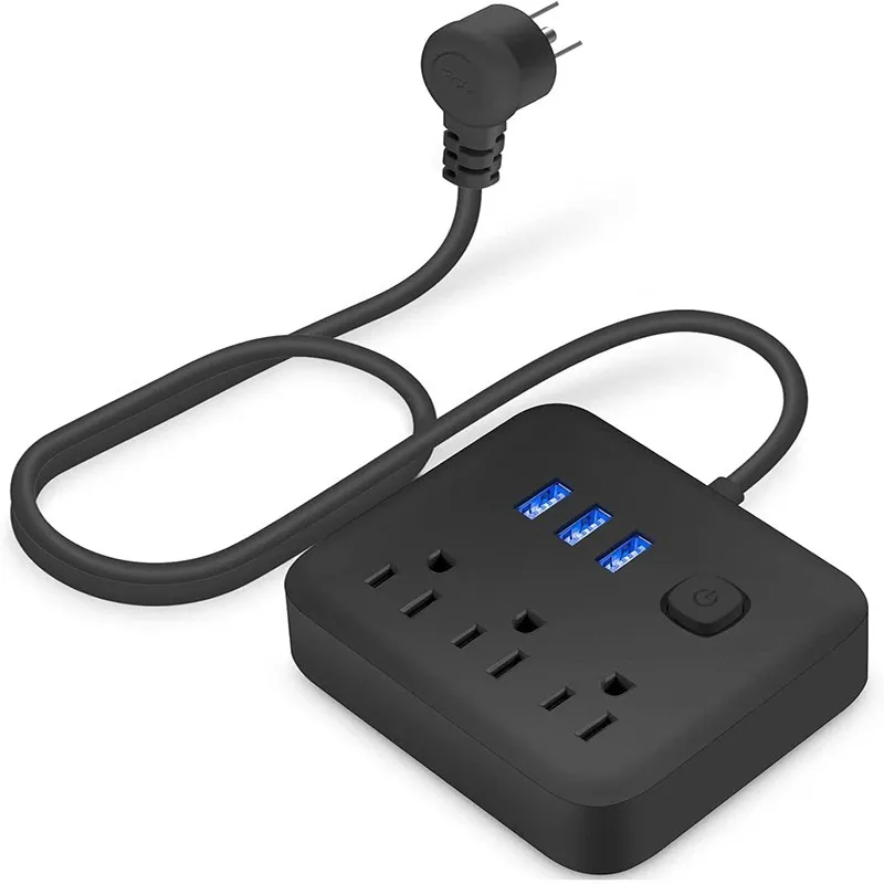 US Plug Power Strip Surge Protector 3 AC Outlets 3 USB Ports Wall Mount Extension Cord For Home Office Laptop Phone Tablet