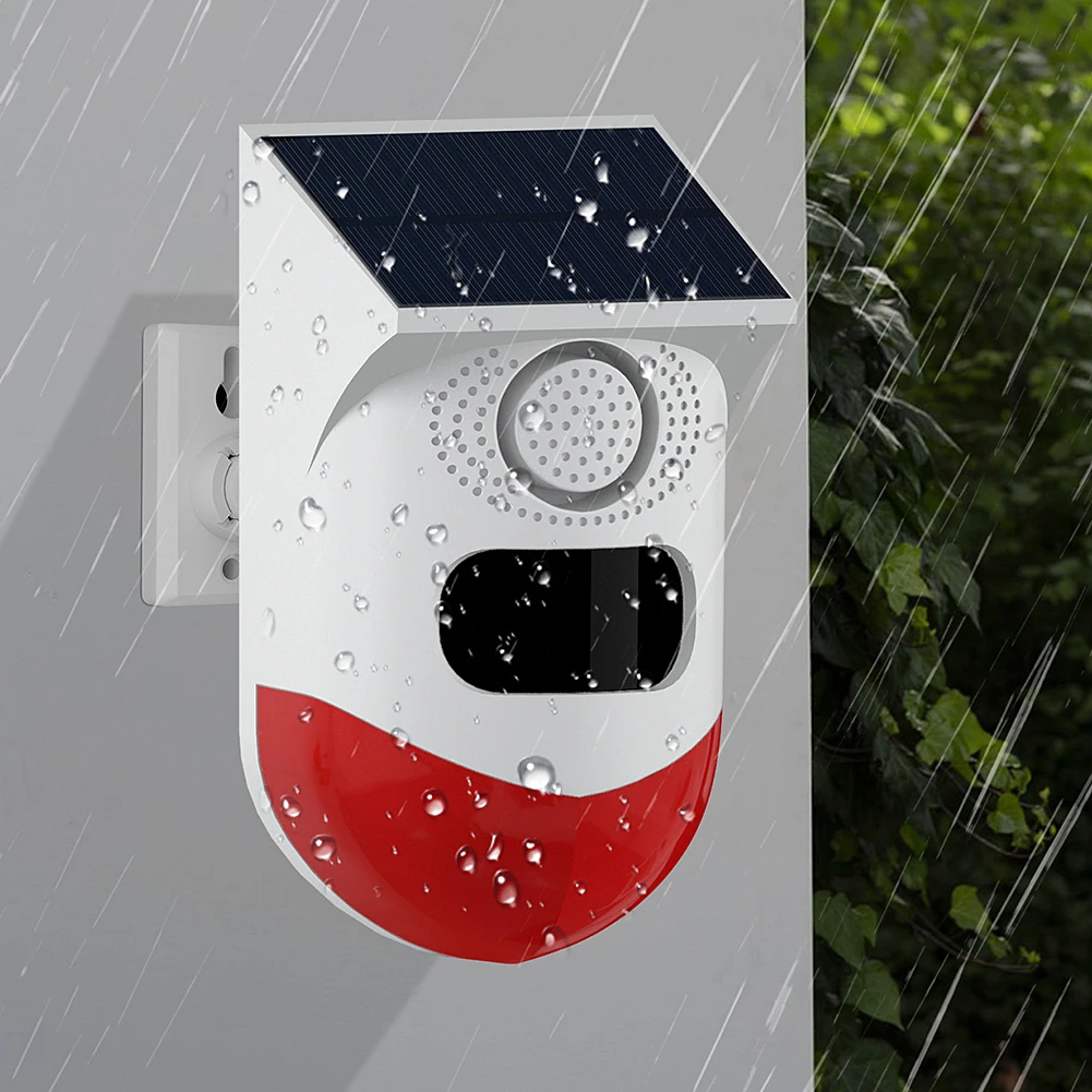 نظام إنذار أمان مستشعر الحركة الشمسية ، جهاز تحكم عن بعد ، صفارة إنذار أمان بالأشعة تحت الحمراء ، صوت 120 ديسيبل ، مقاوم للماء لأمن المنزل