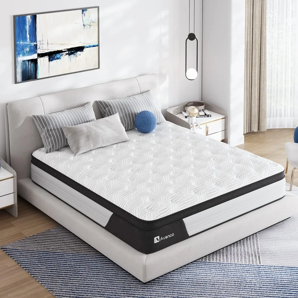 King Mattress 12 Inch, King Hybrid Mattress Medium Firm, King Mattress in a Box with Pocketed Springs CertiPUR-US Foam Ma