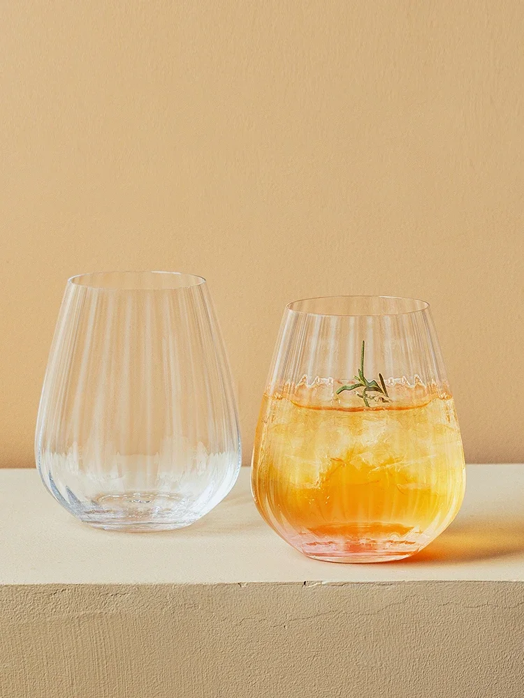 Lead-free Crystal Glass Big Belly Round Water Cup Wine Glass Vertical Stripe Simple Creative Exquisite Barware Set