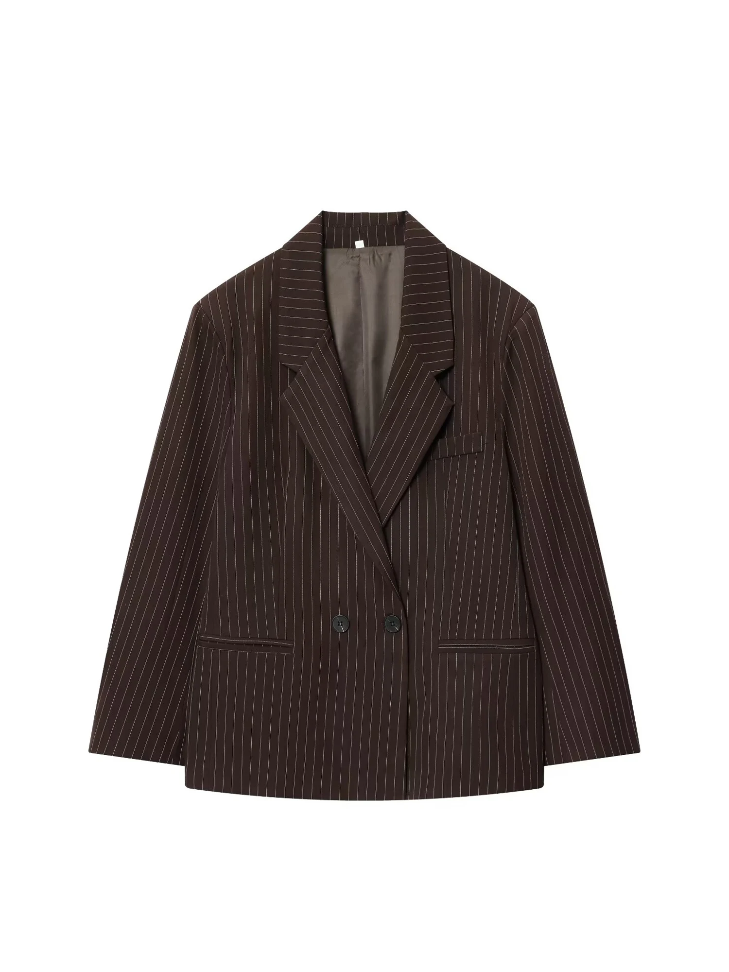 Women's Brown Striped Blazer Jacket Vintage Outerwear Single Breasted Long Sleeve Suit Coat Harajuku Y2k 2000s Spring Autum 2025