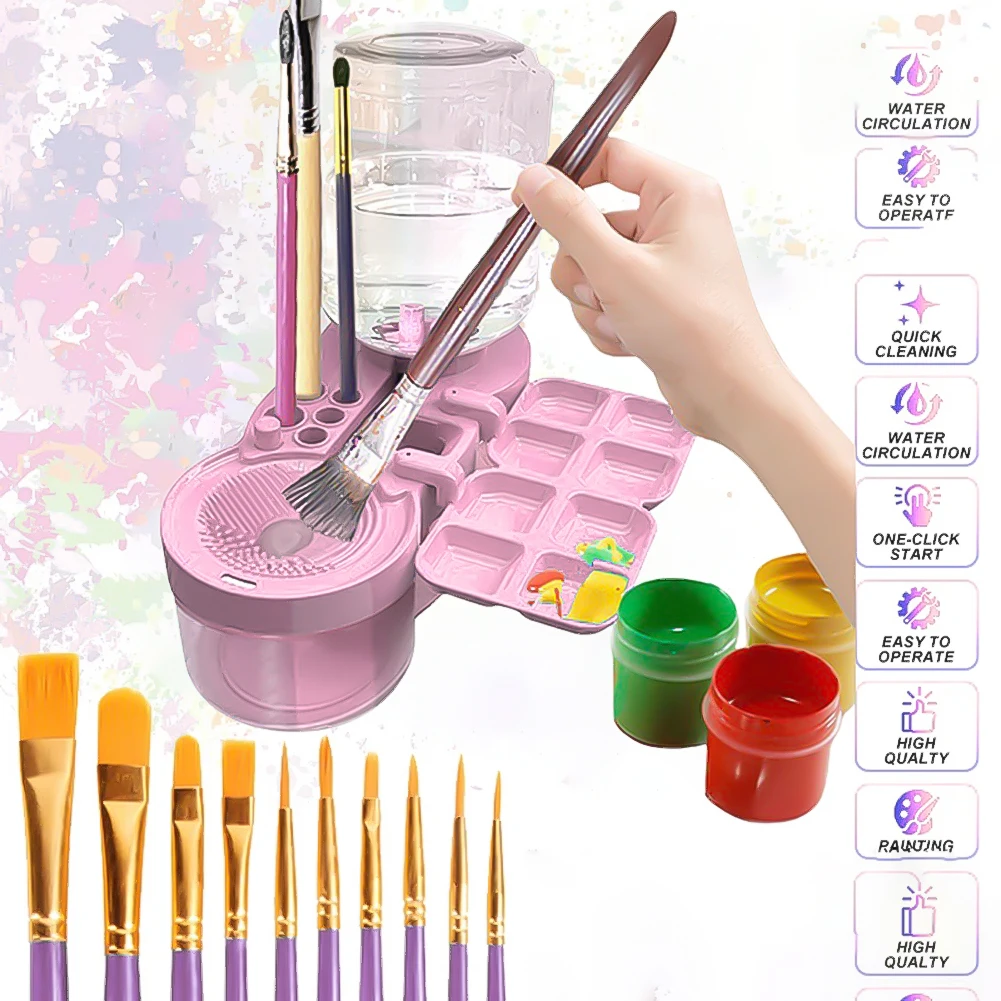 

Paint Brush Washer with Drain Button Automatic Water Circulation Paint Brush Cleaning Machine Device Watercolor Pen Clean Tools