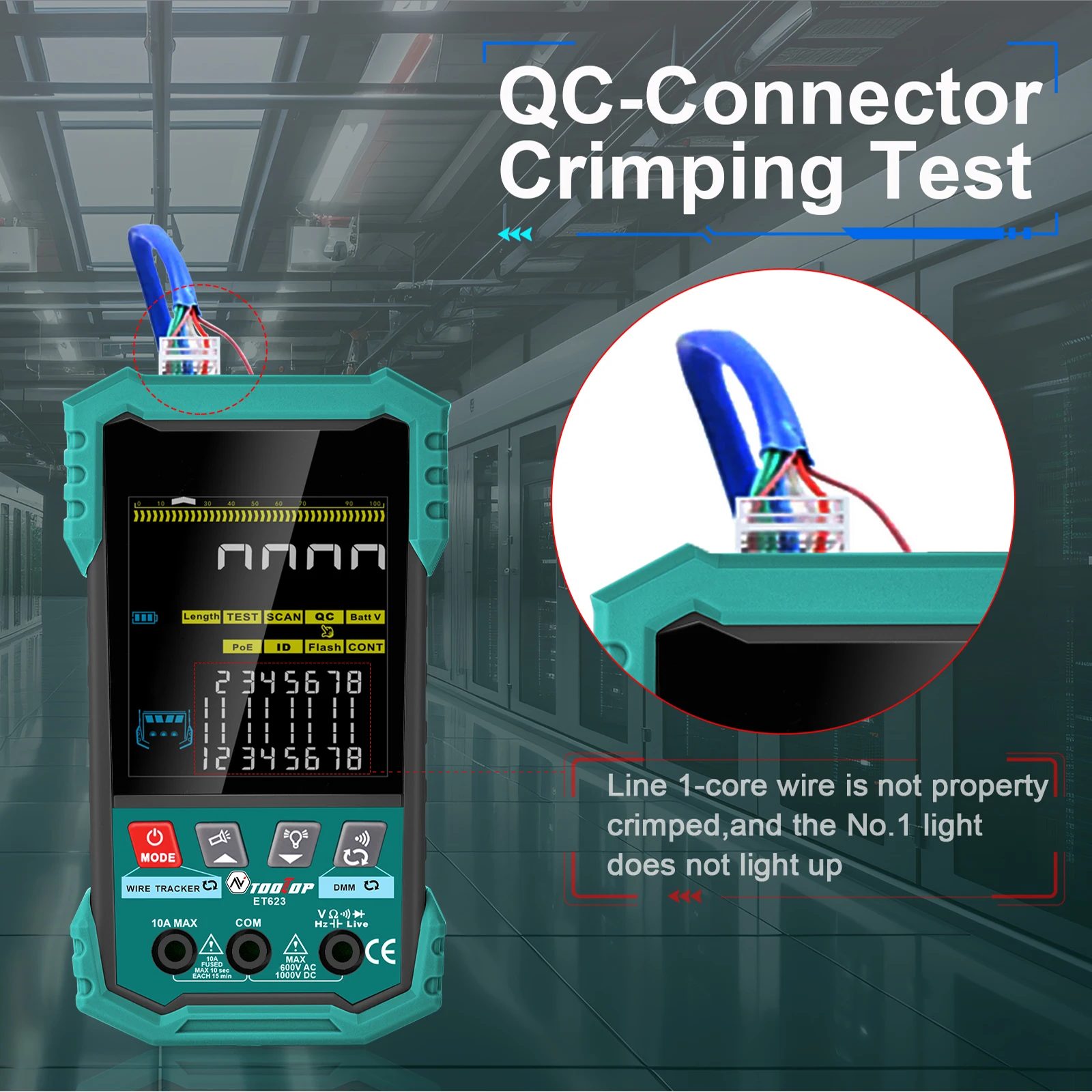 TOOLTOP 3.2-Inch Multifunctional Network Cable Tester 400M Cable Length Measure LAN Cable Mapping POE Test NCV Multimeter 2 in1