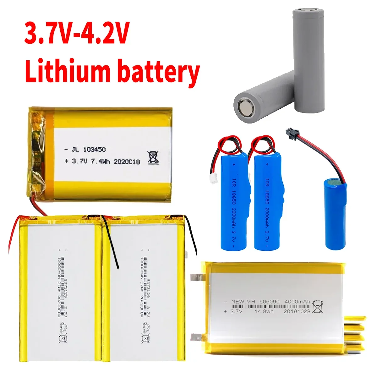 Lithium Polymer Li-po Battery 3.7V 4.2V 14500 18650 21700 103450 104050 606090 955465 9373129 1260110 1376074