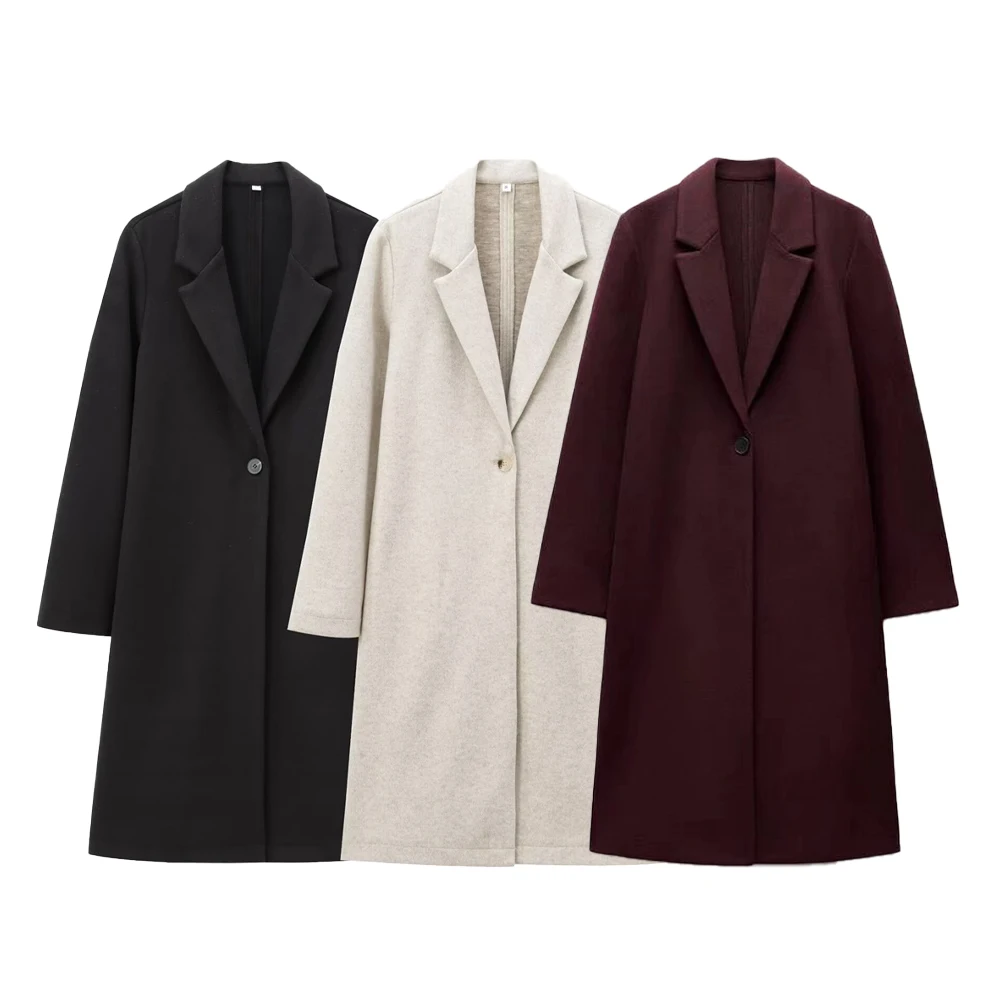 Damen-Stil, lockerer Kragen, Knopfdekoration, weicher Mantel, Winter, neues Produkt, einfarbig, mittellanger Mantel