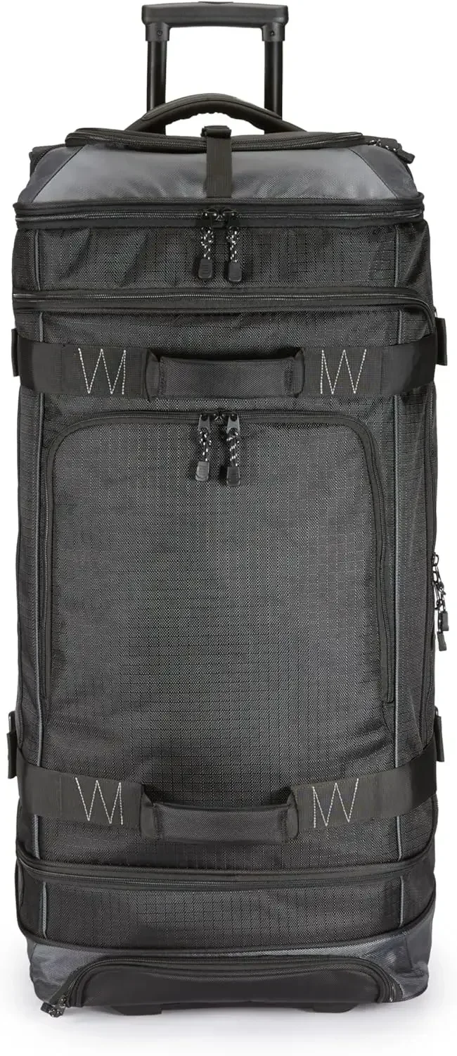 Bolsa de lona con ruedas, equipaje Ripstop para viajar, asa telescópica, 35", negro