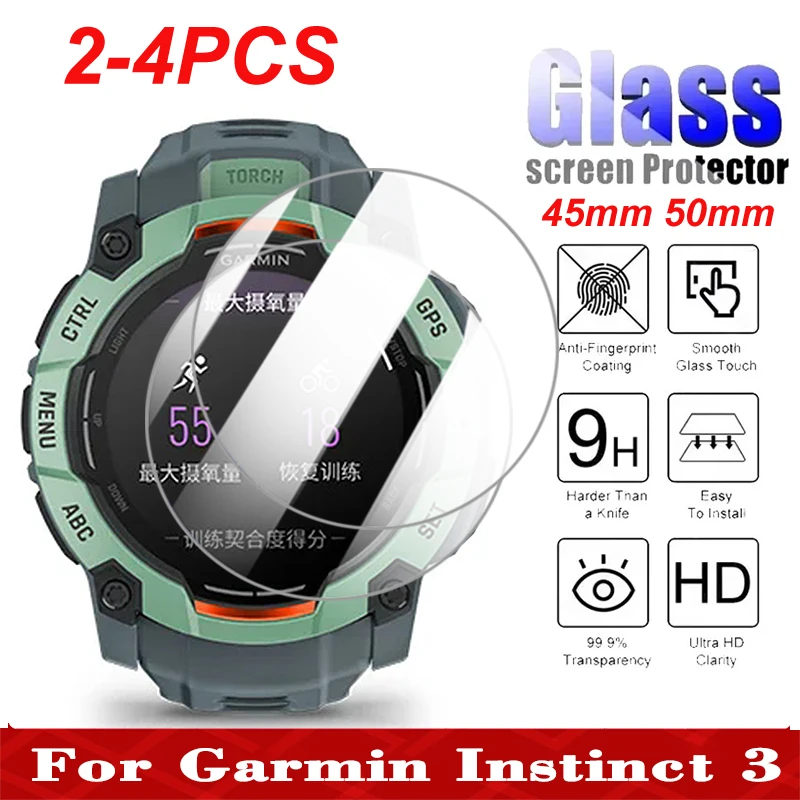 2-4PCS Tempered Glass For Garmin Instinct 3 Solar AMOLED 45m