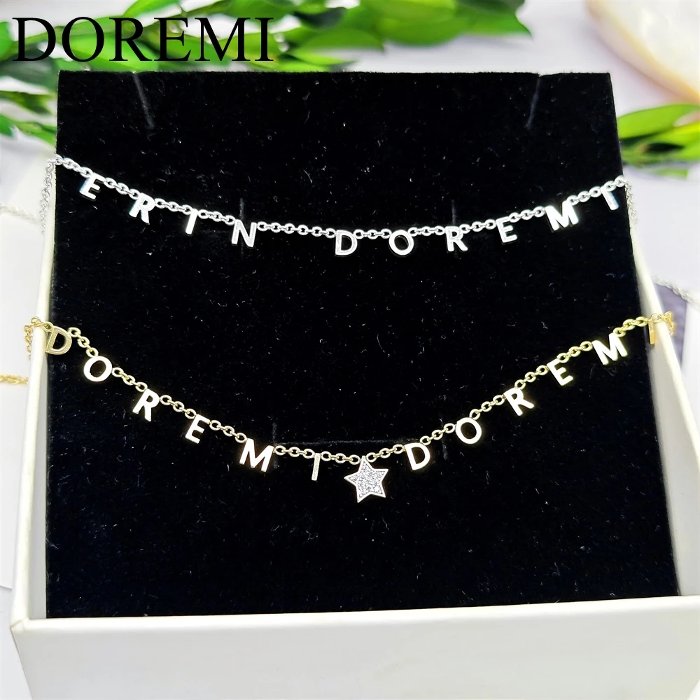 

DOREMI 4mm Plain Letters Custom Name Bracelet Necklace Charms Girls Stars Heart Link Chain Necklace Personalized Jewelry