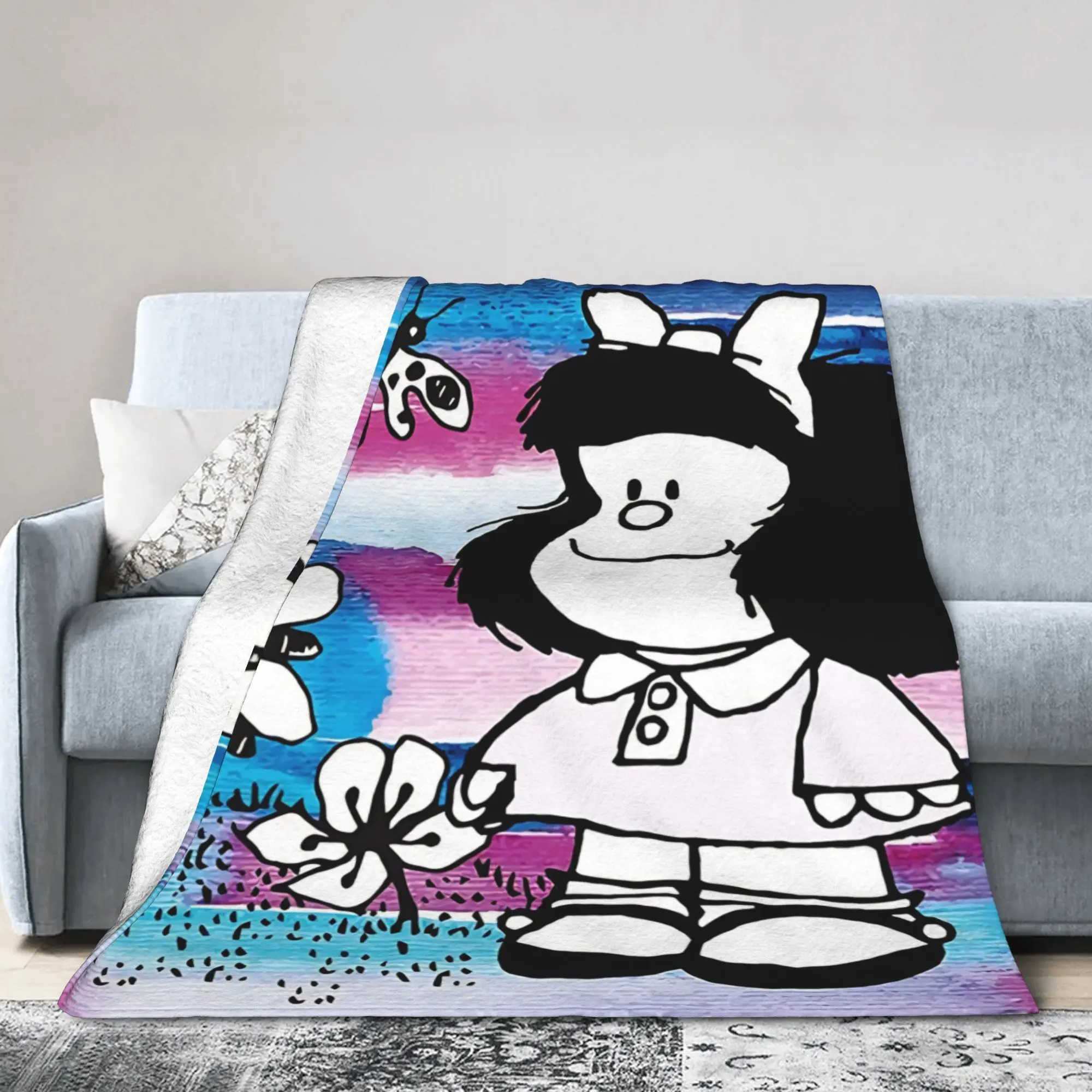 Mafaldas Flowers Fleece Throw Blanket  Blankets for Home Bedroom Lightweight Thin Bedding Throws