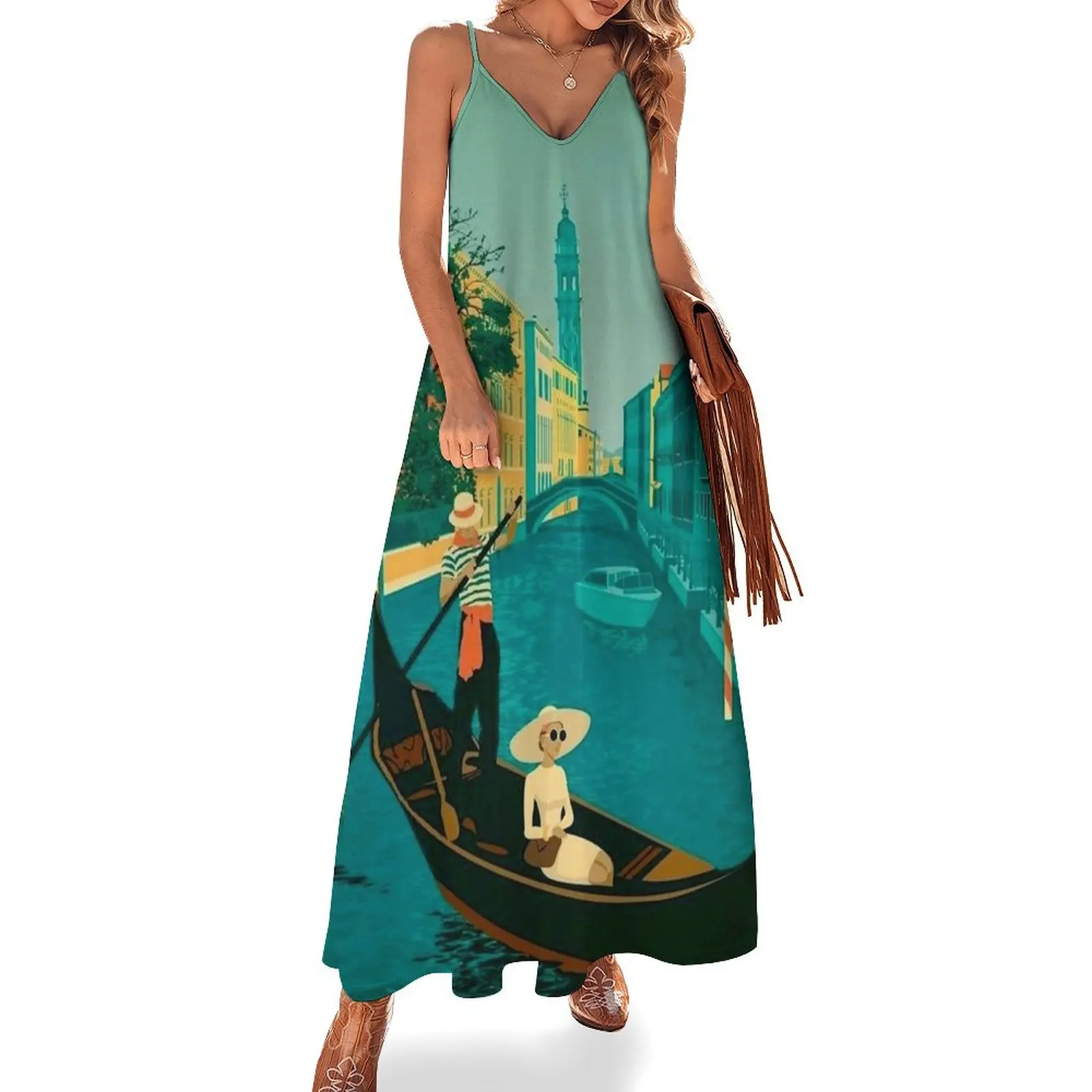 

VENICE ITALY : Vintage Travel Advertising Print Sleeveless Dress evening dresses women birthday dress for women