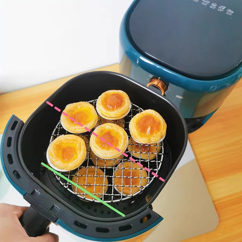 【Q】Rejilla redonda para freír al aire con patas, rejilla apilable para asar, de acero inoxidable anticorrosión, para cocina doméstica, horno, vaporera