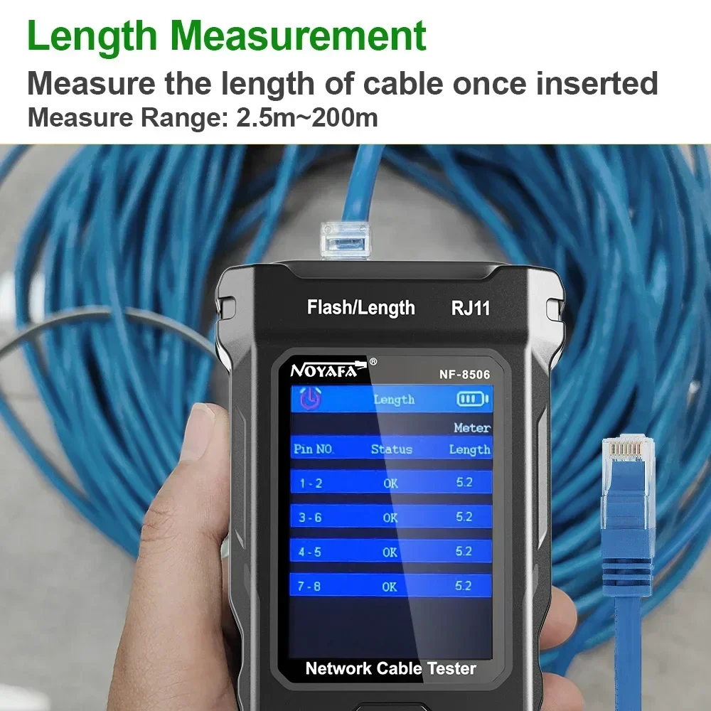 NOYAFA NF-8506 Netwerkkabeltester Multifunctionele kabeltracker Ondersteuning PING-test / IP-scan / Poe Lengte meten Wiremap-tester