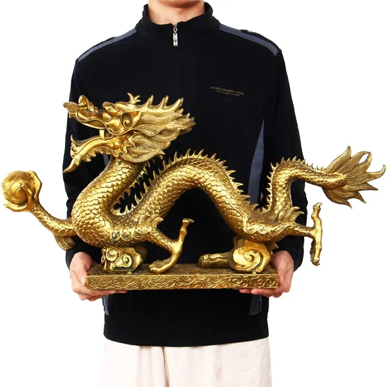 

68 CM Large Huge -Company home hall lobby business wealth Mascot efficacious Talisman FENG SHUI GOLD copper dragon statue