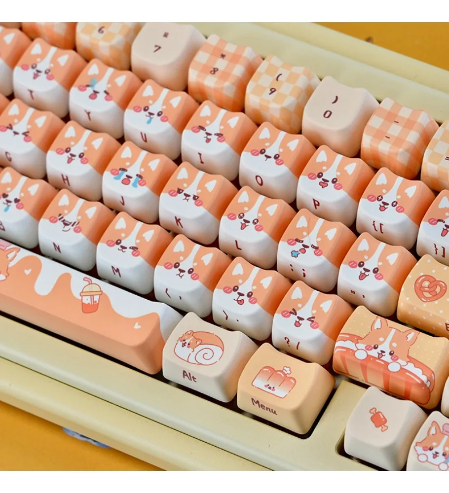 Cute Wooting Keyboard Caps from 68/75/87/108 Bread Corgi Keycaps PBT Sublimation Customization