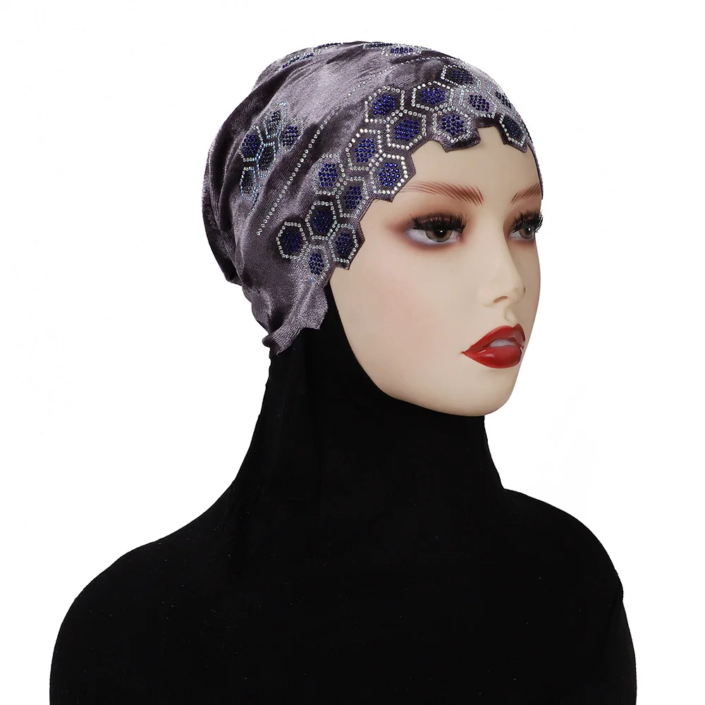 Muzułmańska aksamitna podszewka pod hidżab z dżetami, miękka chusta pod hidżab, czapka chemo, turban dla kobiet z wypadającymi włosami, czapka typu beanie, nakrycie głowy, turbante mujer