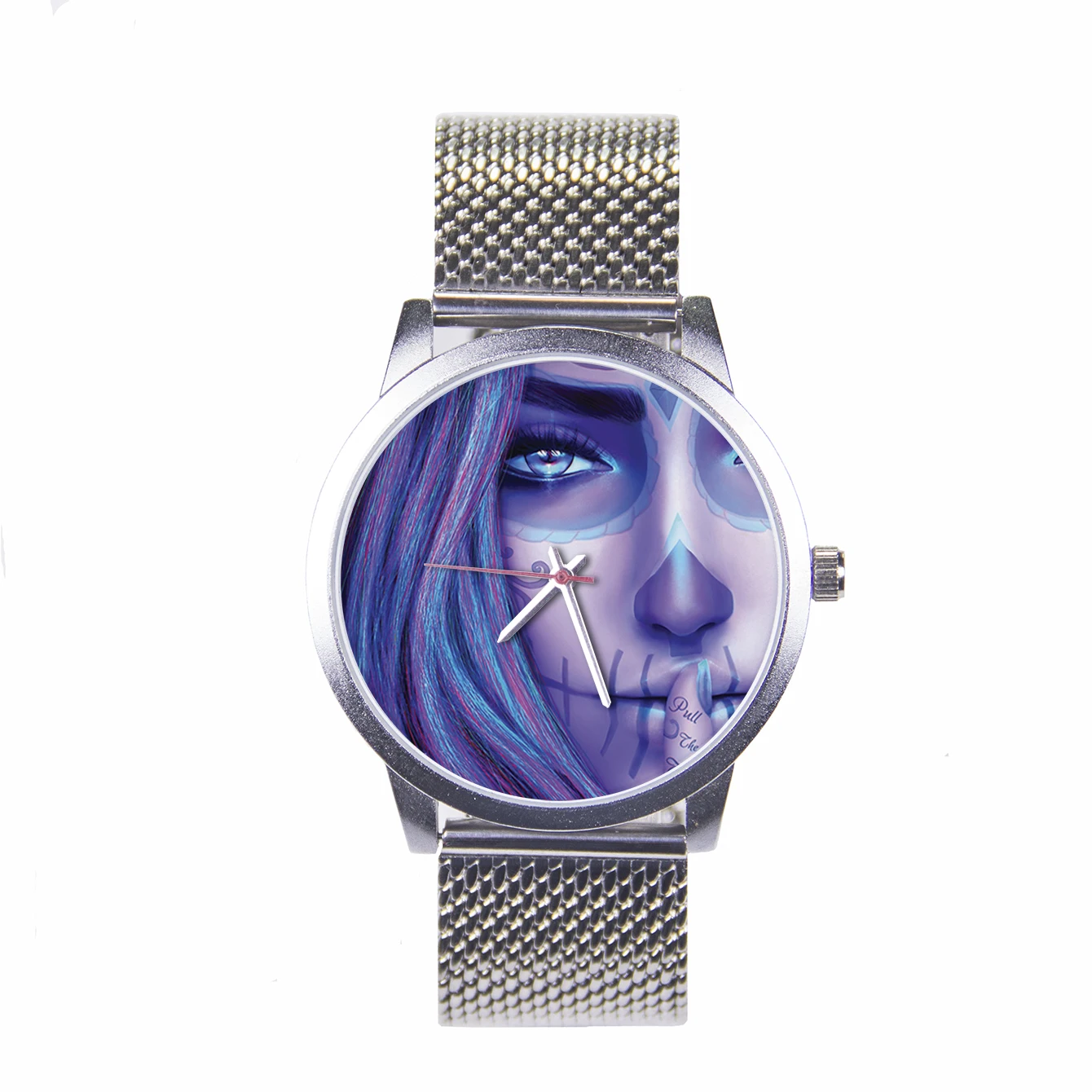 Individuality Replica Watch Men Wrist Original Digital Printing Official Site Witch Unique Magic Silver Case Cool Leisure Blue