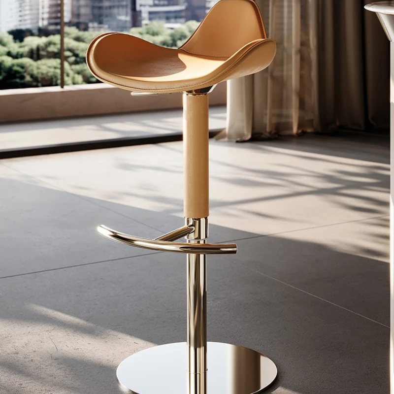 

Italian light luxury bar chair swivel lift front desk high stool simple home modern bar chair saddle leather bar stool